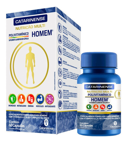 Polivitaminico Homem 60 Caps. Catarinense (a, C, D, B E Zn) Sem Sabor