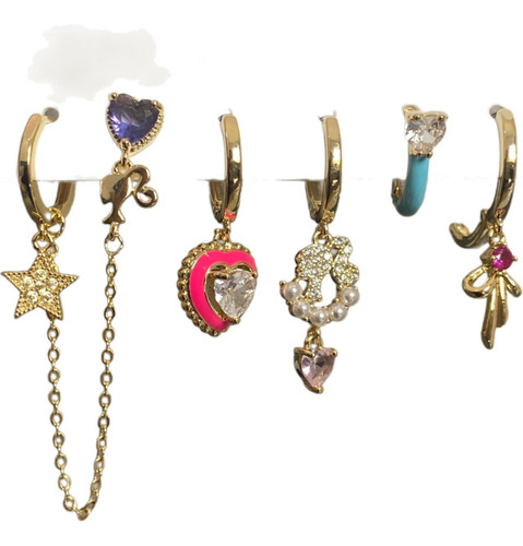 Set 6 Aretes Yakemiyou Barbie En Chapa De Oro 18k