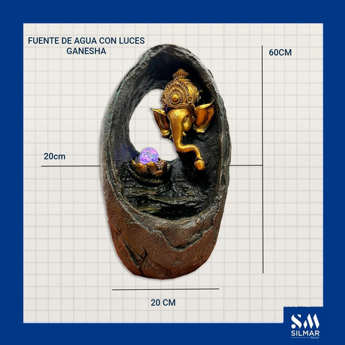 Fuente De Agua Cascada Ganesha Rustica Almazen Deco 60cm