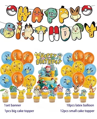 Set Decoración De Cumpleaños Pokemon. 32 Piezas