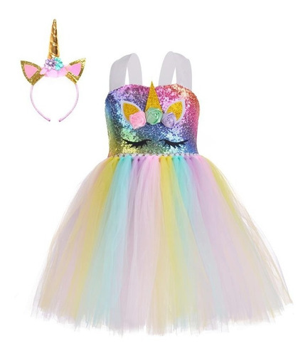 Imagen 3 de 5 de Vestido Unicornio Tutu Disfraz Fiesta Dress Unicopn Party