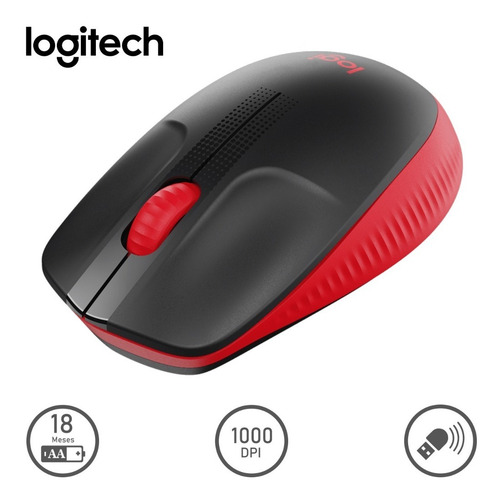 Mouse Logitech Inalámbrico M190 Negro - Rojo