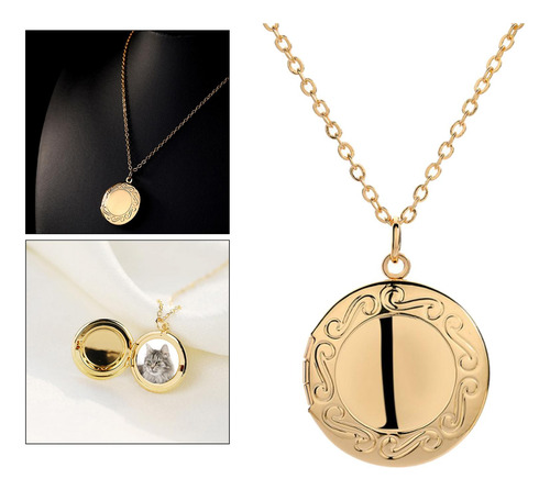 3 Pingente Foto Colar Medalhão Ouro