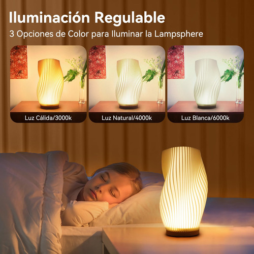 Lámpara De Mesa Noche Regulable 3 Colores Led Usb Grande