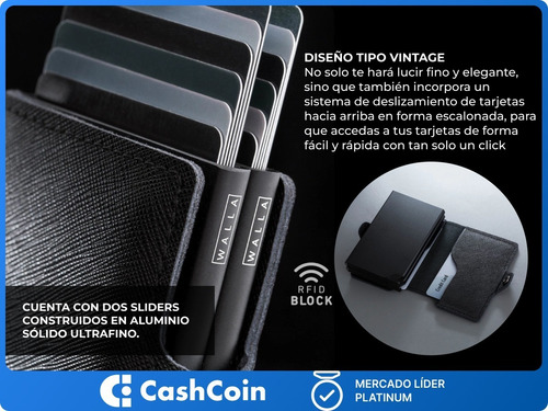 Imagen 4 de 10 de Billetera Walla Wallets Doble Saffiano Black - Cuero Rfid