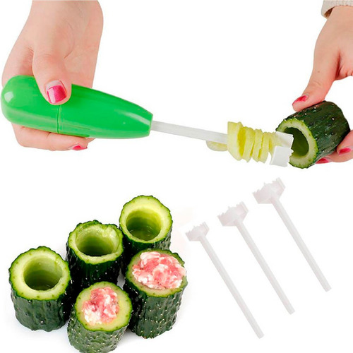 4 Pz Cortador En Espiral Descorazonador De Frutas, Verduras Color Verde
