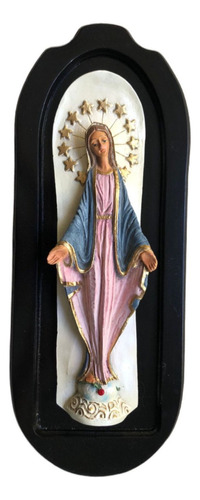 Virgen Milagrosa Completa En Marco Chocolate De 16x40 Cm Color Rosa