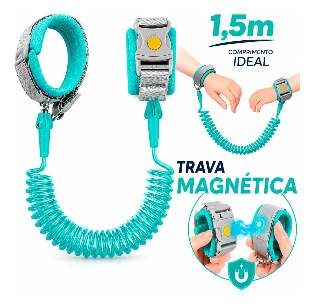 Pulseira Segurança Guia Pulso Infantil Com Trava Magnética Anti Perda Andar Bebê Criança Autista Reforçada