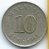 Moneda  De  Malasia  10  Sen  1982  Económica