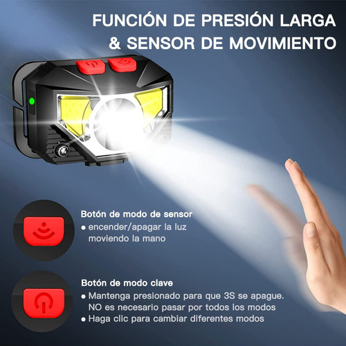 2 Pack Lámpara Cabeza Led Linterna Recargable Usb Con Sensor