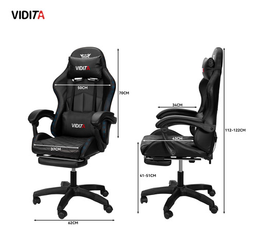 Silla Gamer Rgb Knight800 Reclinable Con Masajeasdor Reposapiés Vidita Silla Gaming PC Videojuego Cuero Sintético Color Negro