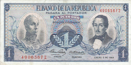 Colombia 1 Peso Oro 2 Enero 1969