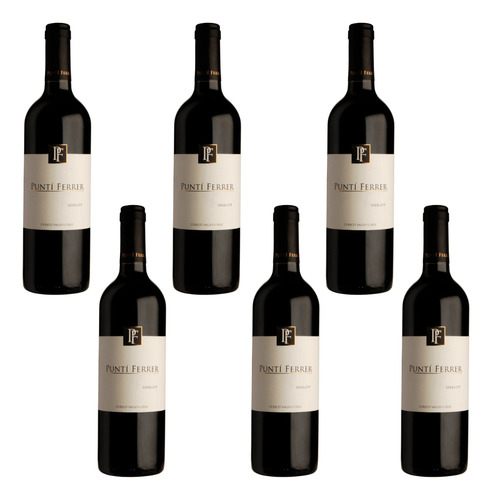 6 Pzs Vino Tinto Punti Ferrer Fogon Do Brasil Merlot 750 Ml