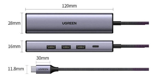 Hub Adaptador Tipo C 5 En 1 Thunderbolt 3, Rj45 Ugreen Cm475