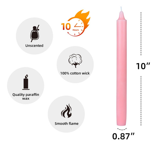 Velas Con Velas De 12 Piezas, 10 Pulgadas, Rosa Ligera Recta