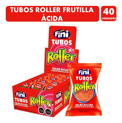 Gomitas Fini Tubos Roller Sabor Frutilla Ácida (caja 40 Uni)