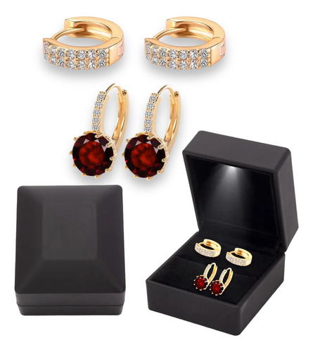 Arracadas Set 2 Pares Oro 18k Lam + Estuche De Lujo