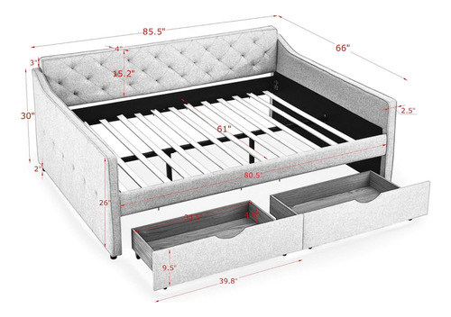 Sofá Cama Tapizado Tamaño Queen Con Nido, Moderno Sofá Cama