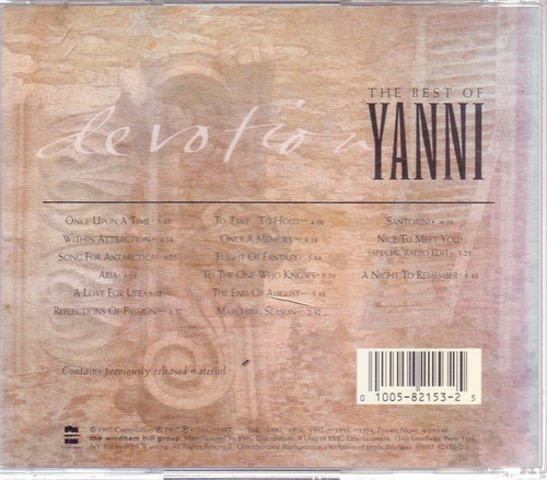 Cd Yanni - Devotion - The Best Of Yanni 