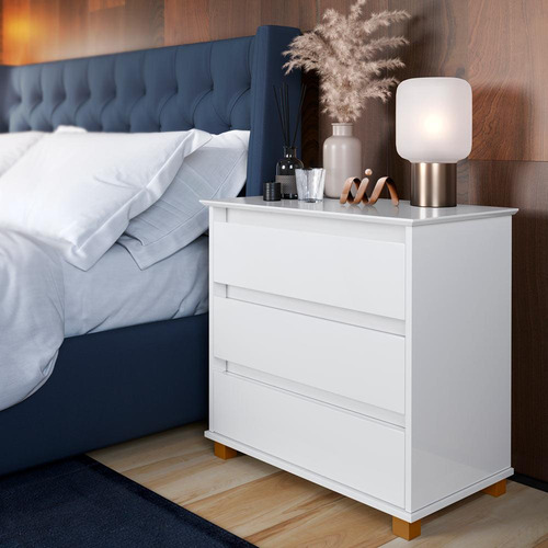 Mesa De Cabeceira Grande 3 Gavetas Branco