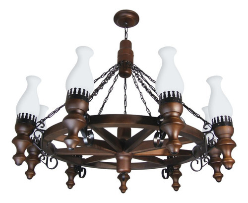 Lustre Roda De Carroça Envelhecida 9 Lâmpadas Muller 909e Cor Marrom 110V/220V