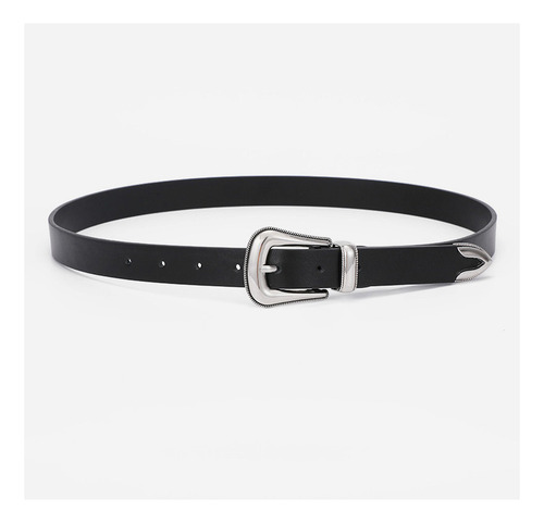 Cinturón Vintage Simple De Cuero Negro Para Mujer