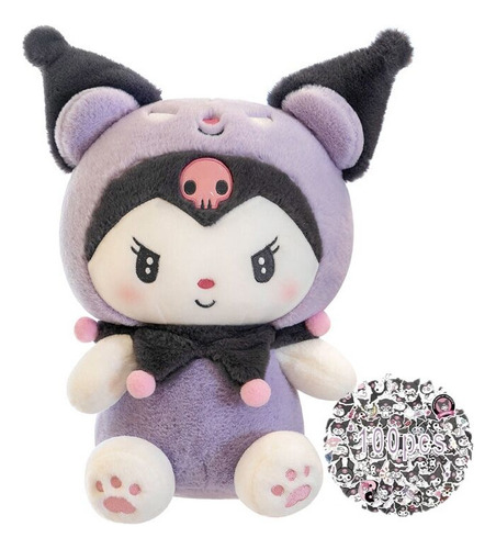 N Peluche Kuromi Disfrazada Morada 25cm + 100pzs Pegatinas