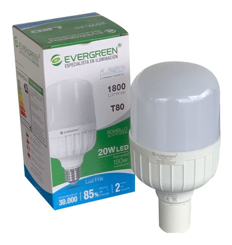 Bombillo Led Evergreen 20w Hp 2 Unidades Luz Blanca Fría 