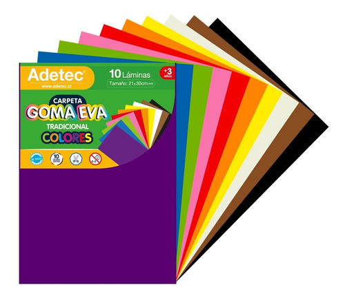 Goma Eva Tradicional A4 Colores Adetec X 10 Hj - 515