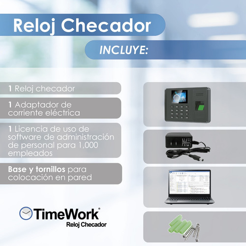 Timework Reloj Checador Biométrico, Usb Y Red, App Opcional Negro