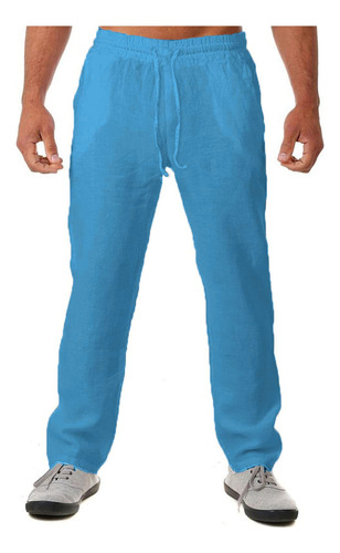 Pantalón Casual Holgado Y Liso De Media Cintura Para Hombre,