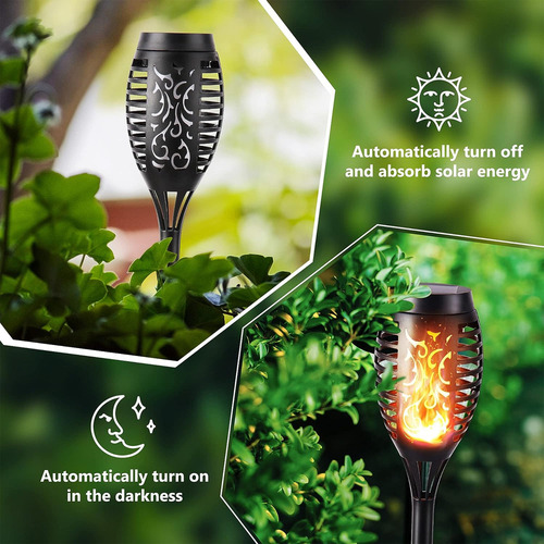12 Luces Led Solares Para Jardín Con Efecto De Llama