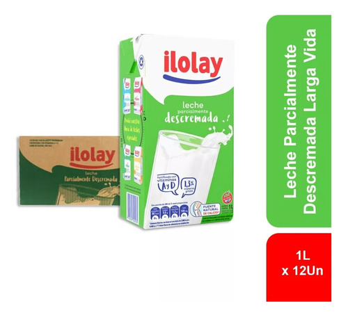 Leche Parcialmente Descremada Ilolay Larga Vida 1 Lt X 12 Un