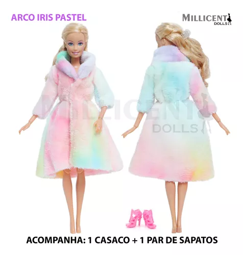 Roupa Boneca Barbie Casaco de Pele+Bolsa+meia+sapato