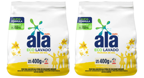 Jabón En Polvo Mañanas De Sol Eco Lavado Ala 400g Pack X2u