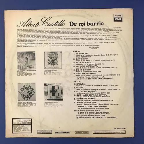 Disco De Vinilo Alberto Castillo De Mi Barrio El Choclo
