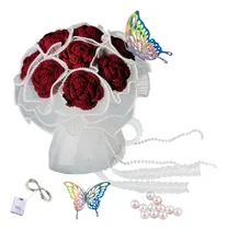 Comprar Ramos De Boda Novia Perlas Para Flores Crochet Rosa Eternas Rosa Gigante Regalo Mujer Decoracion Boda Aniversario Flores Tejidas Con Stickers De Mariposa Y Cadena De Luces Muramaudi