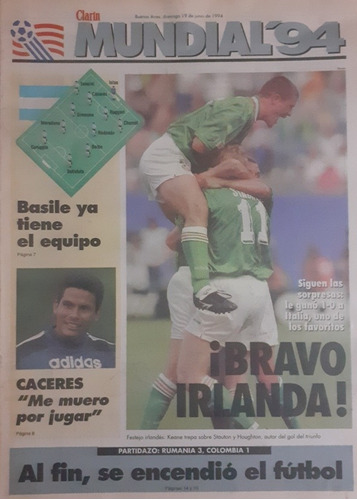 Suple Clarin Mundial 19/6/1994 Irlanda 1 Italia 0, Rumania 