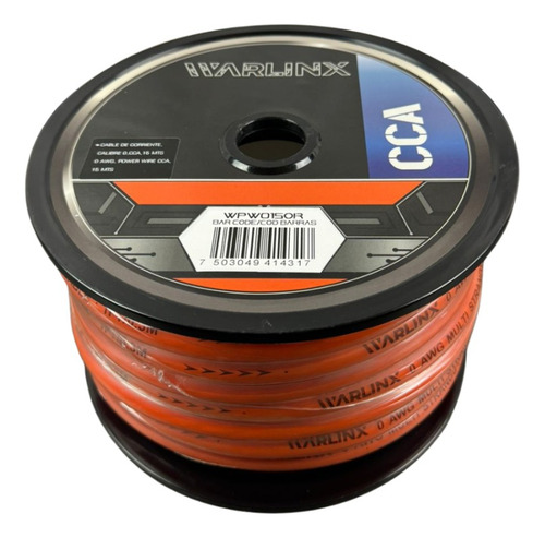 Cable De Corriente 15mts Cal 0 Orange Cca War Linx Wpw015or