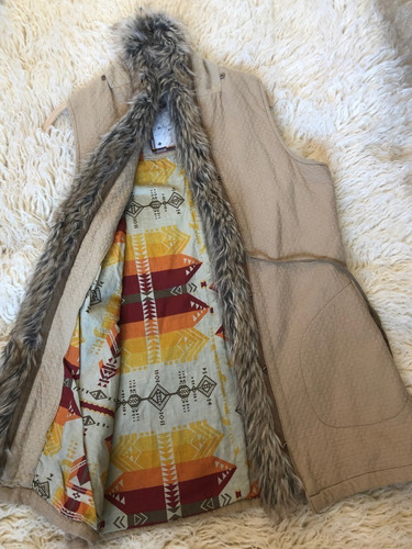 Campera Larga Rapsodia T. L Chaleco Desmontable Y Piel Parka