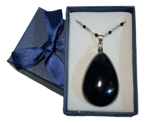 Collar Obsidiana Negra Grande Acero Quirúrgico Protección 