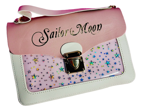 Bolsa Mariconera Rosa De Sailor Moon Con Silueta Y Estrellas