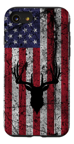 iPhone SE (2020) / 7 / 8 Deer Hunting Usa Bandera Negro Rojo