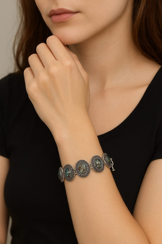 Pulseira Abalone Natural Folheada A Prata 5 Pedras