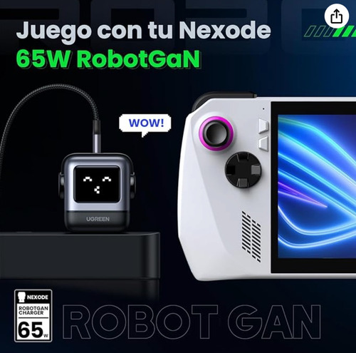 Cargador Ugreen Robot 65w Tipo C C. Rapida Black 15570
