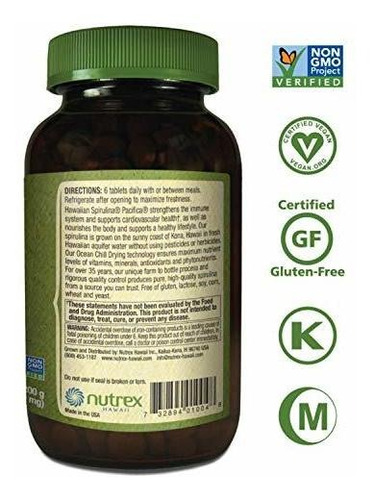 Imagen 3 de 11 de Spirulina Pura Hawaiana - Tabletas De 500 Mg 400 Recuentos -