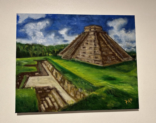 Cuadro Al Oleo Pirámide Mexicana 40x50cm