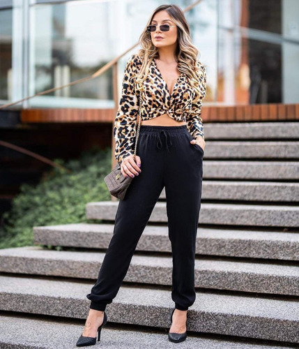 Imagem 10 de 10 de Calça Feminina Jogger Básica Viscose Bolso Lateral E Punho