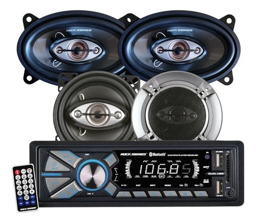 Estéreo Bluetooth Usb Aux+ Bocinas 4 Y 4x6 Pulg Rock Series