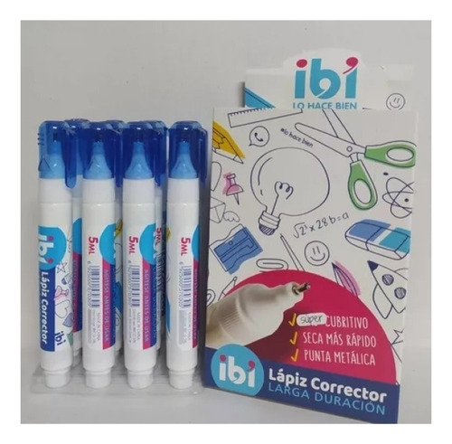 Corrector En Lápiz Ibi 5 Ml. Punta Metálica X 12 Unidades